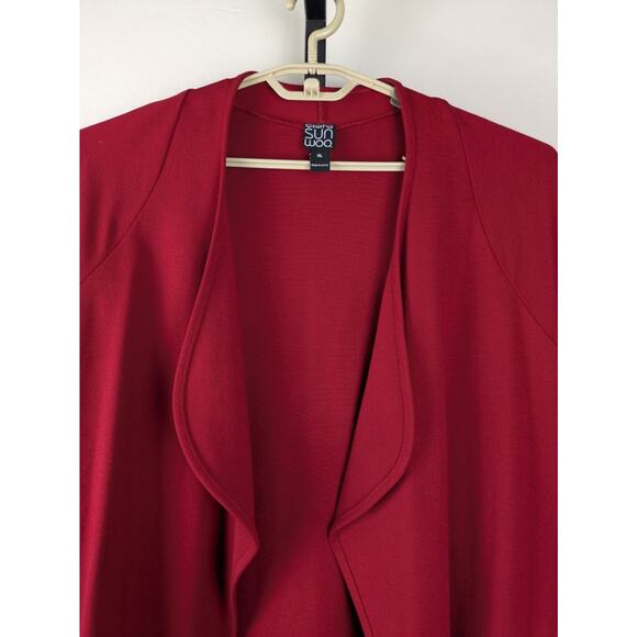 Clara Sun Woo red open front ponte knit cardigan large pockets - Picture 4 of 7